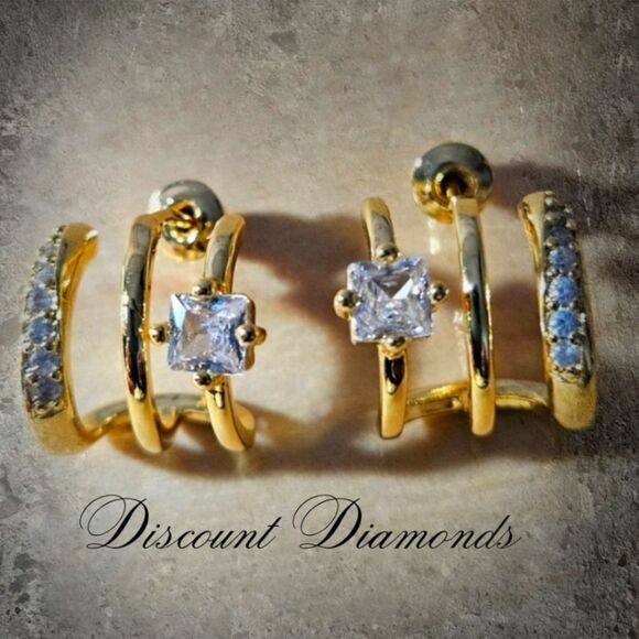 18K Yellow Gold Claw Hoop Earrings with Diamond Highlights on 925 Silver Women's - Picture 1 of 9